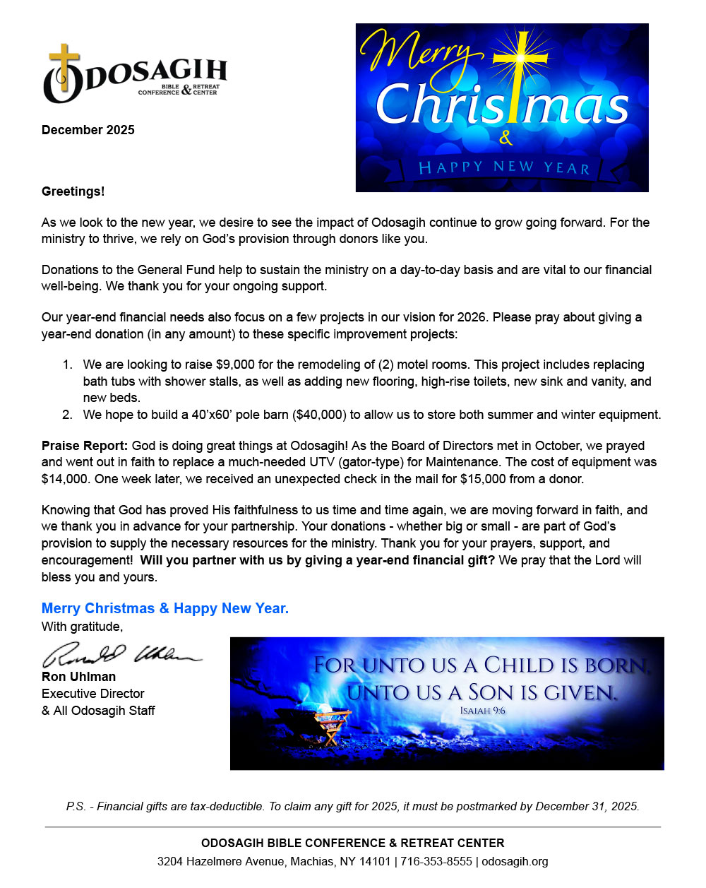 2025 Executive Xmas Letter & Fundraiser Info